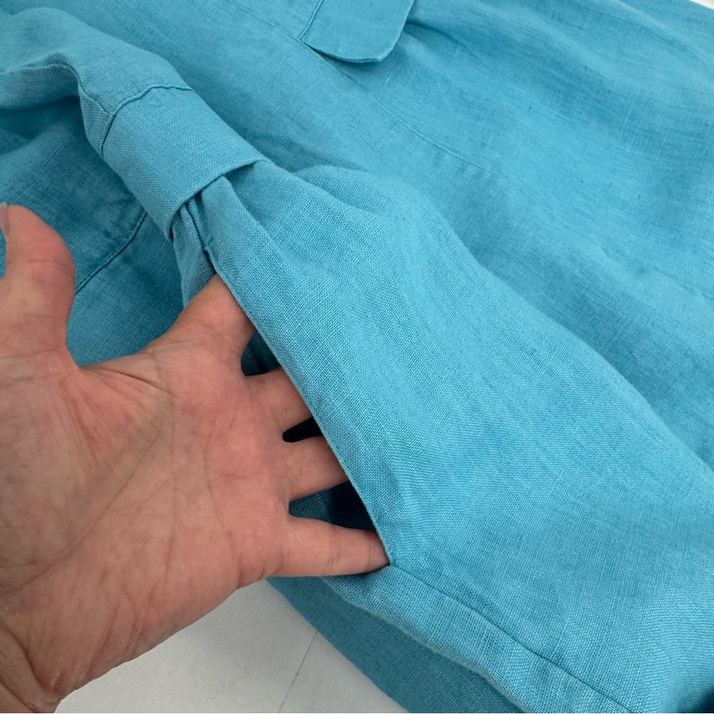 NWT Baltic Jura Linen Womens Size 46 Blue Midi Dress Short Sleeve V Neck Pockets - Picture 12 of 14